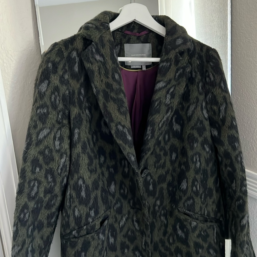 Anthropologie Olive Green Leopard Coat